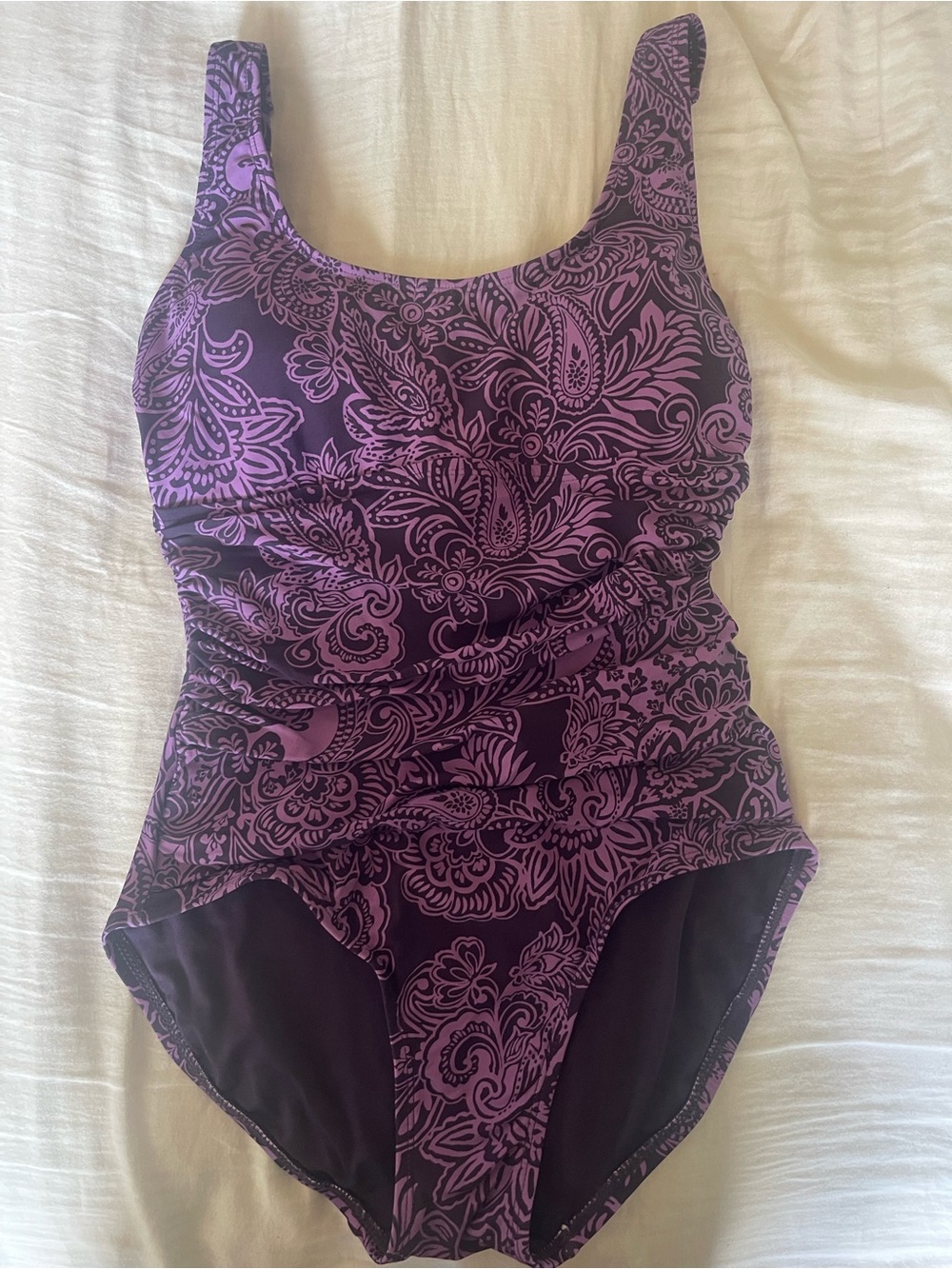 Lands' End Purple Floral Tank One-Piece Swimsuit